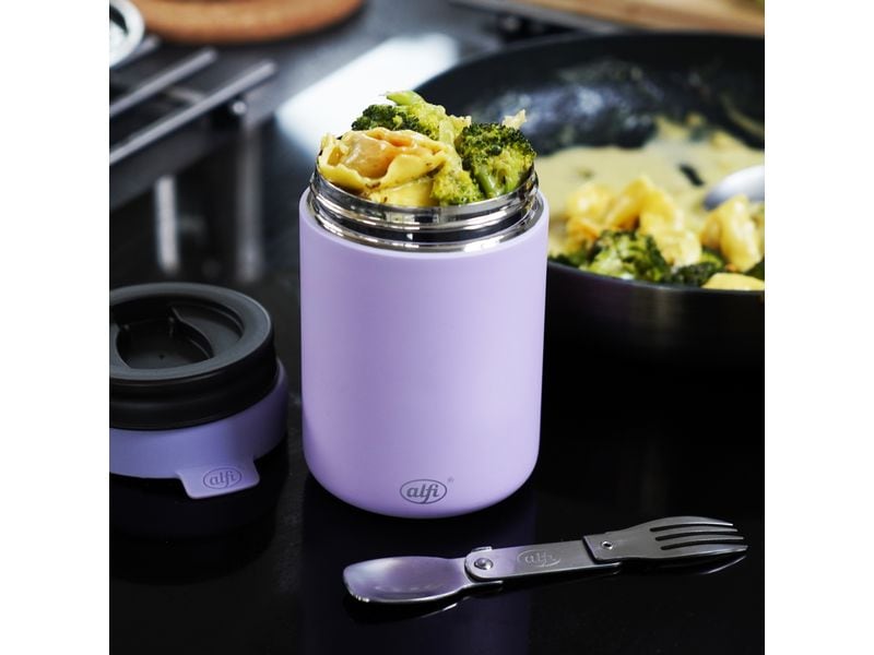 Alfi Thermo-Foodbehälter 0.35 l, Lavendel Outdoor-Behälter aus Edelstahl mit Göffel