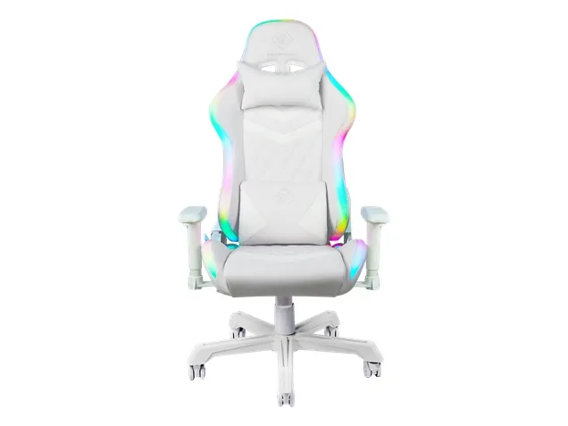 DELTACO GAMING GAM-080 - Spillestol - ergonomisk - armstøtter - T-formet - vippe - drejeled - kunstig læder - hvid, RGB