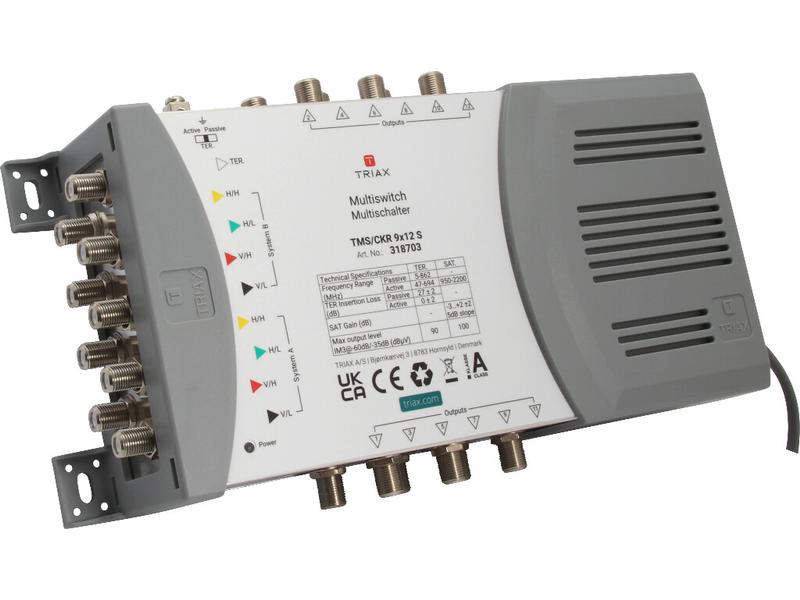 Triax DiSEqC-Multischalter TMS/CKR 9 x 12 S Einzel-Multischalter für 2 Satellitpositionen mit 9 Eingängen und 12 Ausgängen