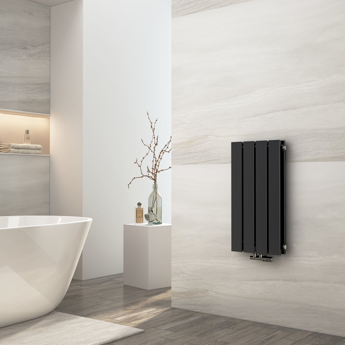 EMKE Radiator 600 x 300 mm Platte radiator Kleine design paneelradiator, verticaal dubbellaags, middenaansluiting, 446W Antraciet