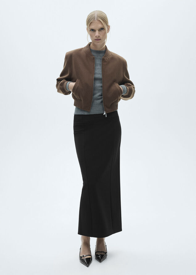 MANGO Long pencil skirt Black