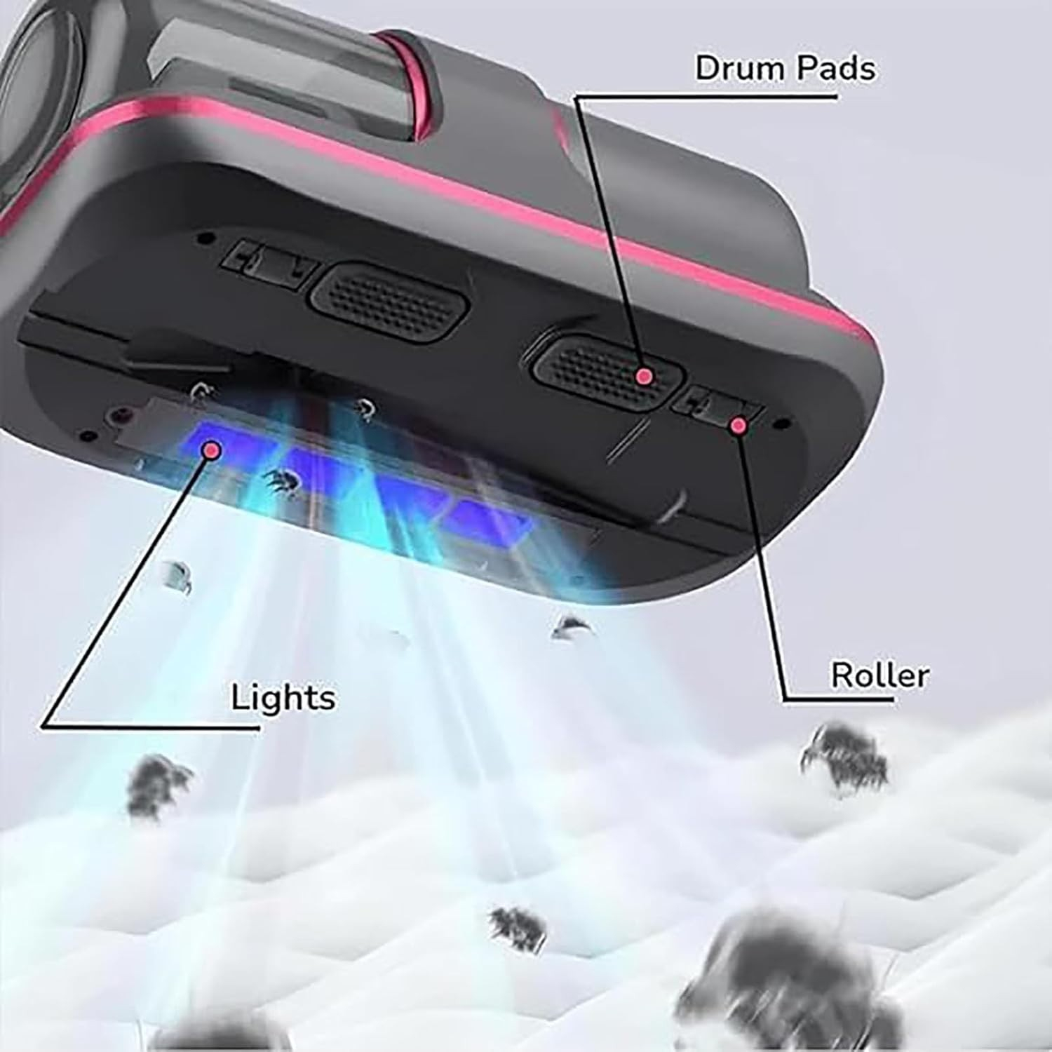 (100 Watt) Kabelloser Akku Milben Hand Staubsauger Bettwanzen Sauger mit UV Licht für Bett / Matratze inkl. Hepa Filter - Dunkelgrau