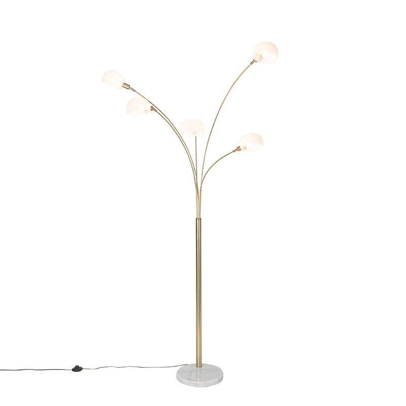 Design vloerlamp messing met opaal glas 5-lichts - Sixties Marmo