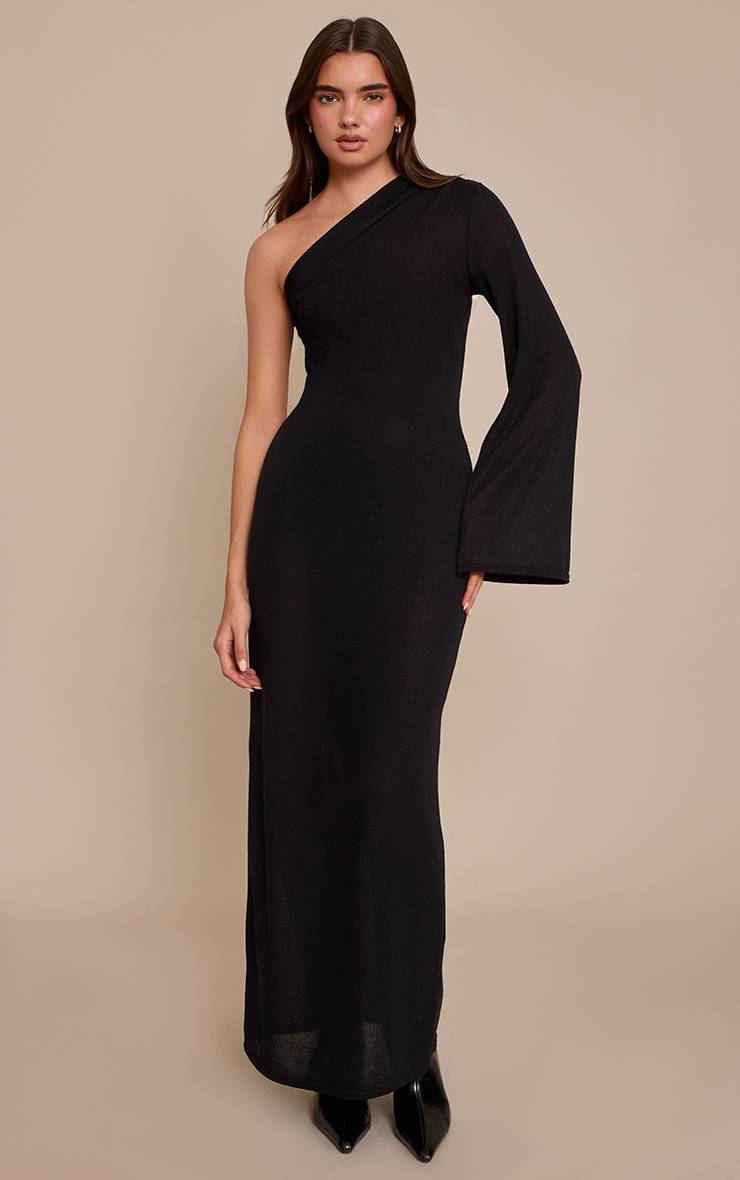 Noir Robe Maxi Asymétrique En Jersey Texturé