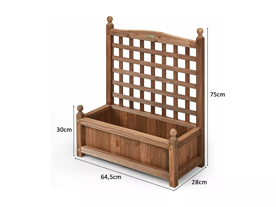 Jardinière avec Treillis en Bois 64,5 x 28 x 75 cm Bac à Fleurs Rectangulaire avec Trous de Drainage pour Jardin Terrasse