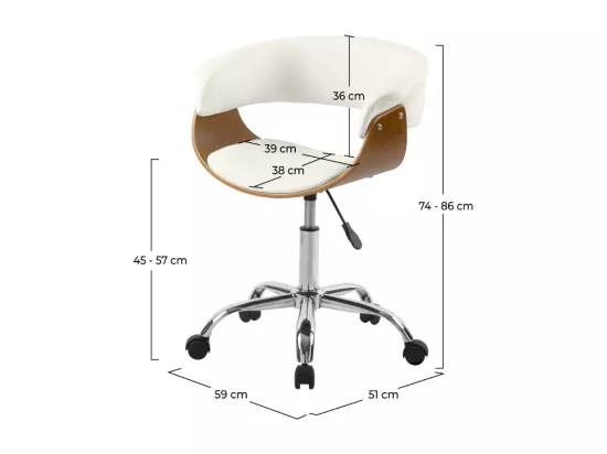 Chaise de bureau pivotante en bois et PU blanc - Basile