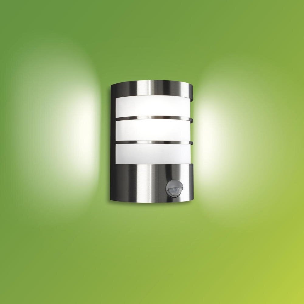 Wandlamp Calgary in roestvrij staal, E27, IP44 met bewegingsmelder