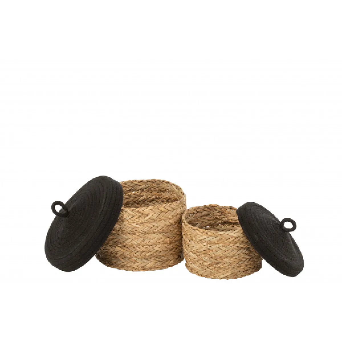 Dansmamaison Set De 2 Paniers Ronds Avec Couvercle - Naturel/Rose