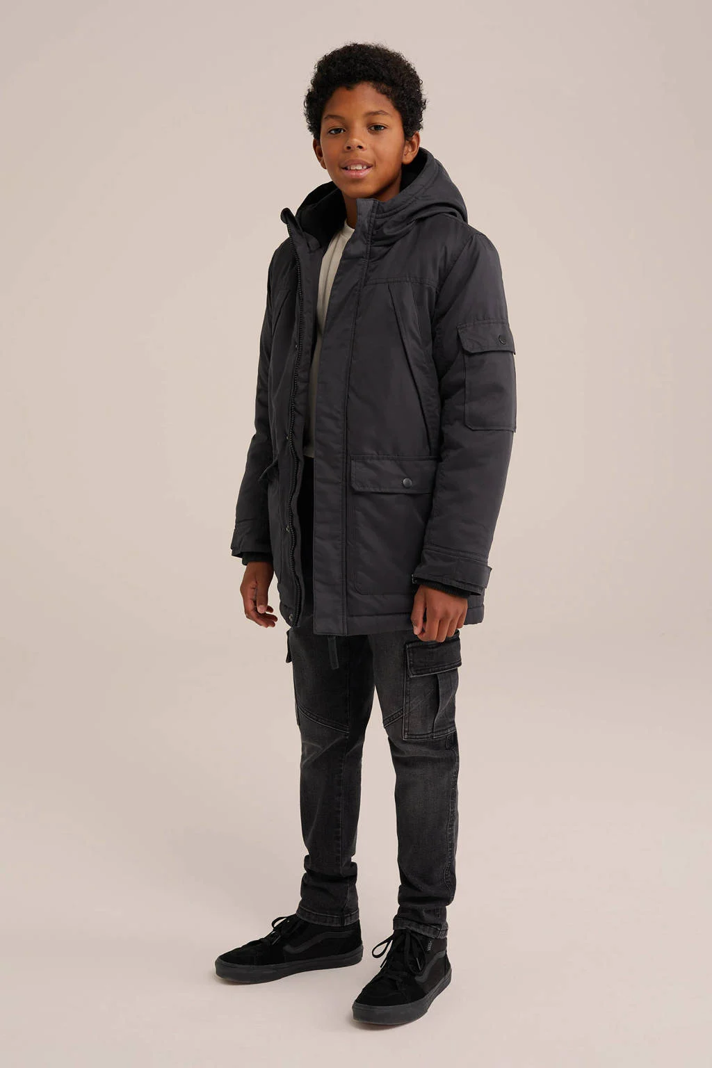 WE Fashion winterjas donkergrijs