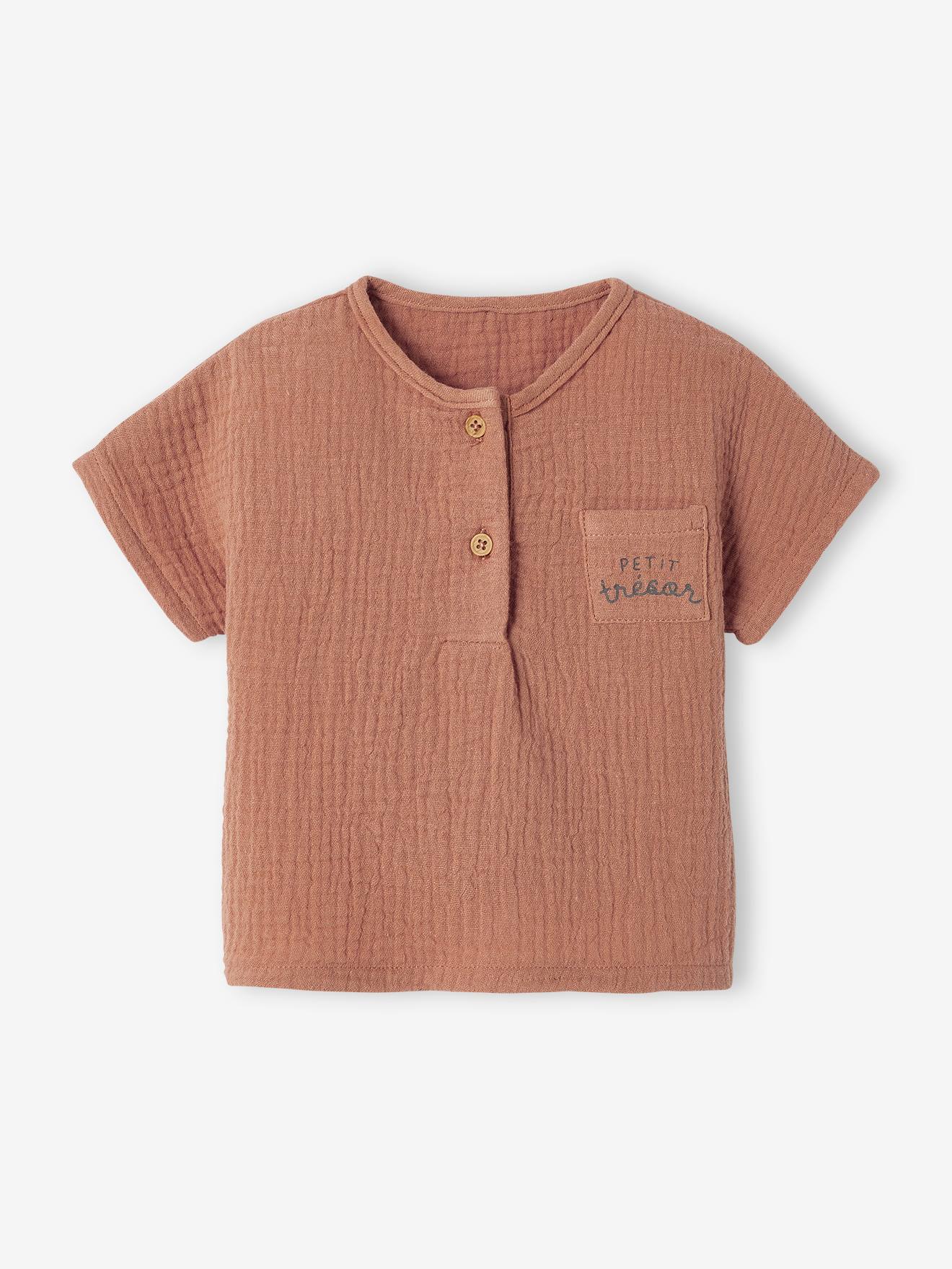 Conjunto de chiffon de algodão para bebê: camiseta + calça cor de noz-pecã