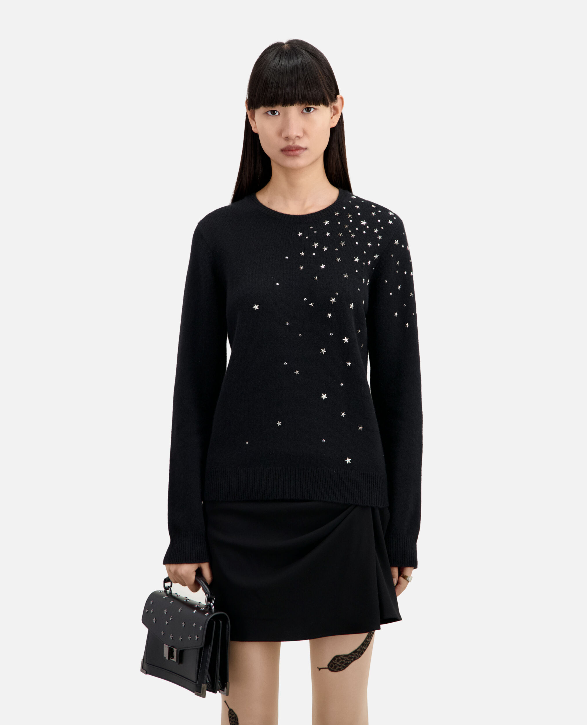 Black cashmere blend sweater with stars