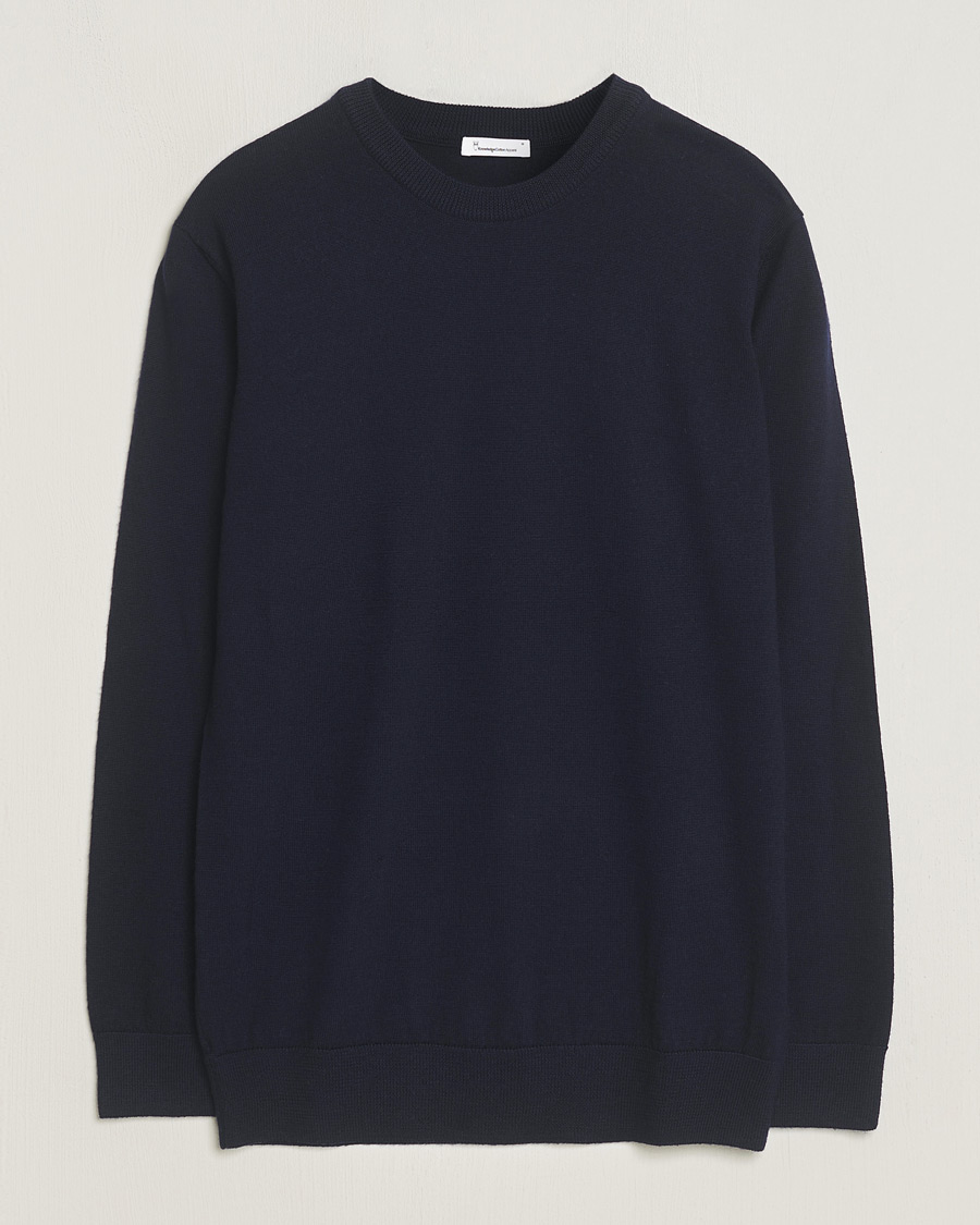 KnowledgeCotton Apparel Regular Merino Knit Crew Neck Total Eclipse