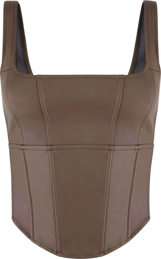 OW Collection Amara Faux Leather Top Cappuccino