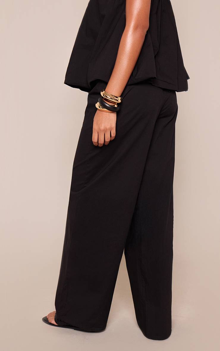 Blanc Pantalon Large Coordonné En Popeline De Coton Noir