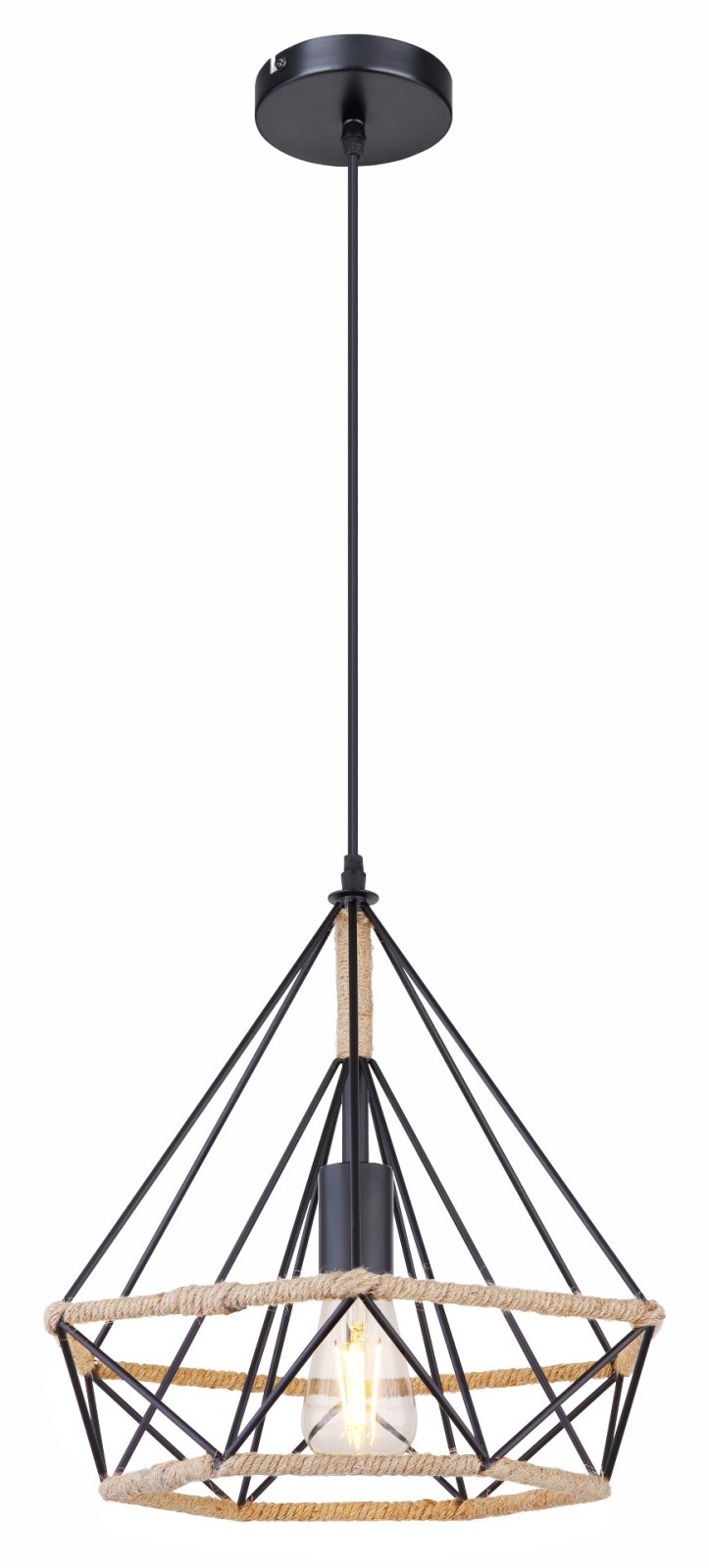 Pendelleuchte - schwarz-braun - Hanfseil - 150 cm hoch