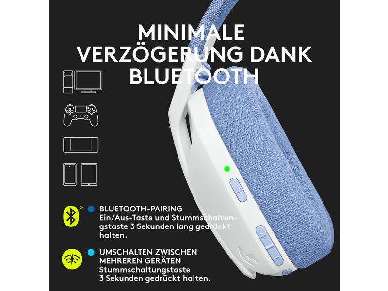 Logitech Headset G435 Gaming Lightspeed Weiss Kabelloses Gaming-Headset mit integrierten Beamforming-Mikrofonen und bis zu 18 Stunden Akkulaufzeit