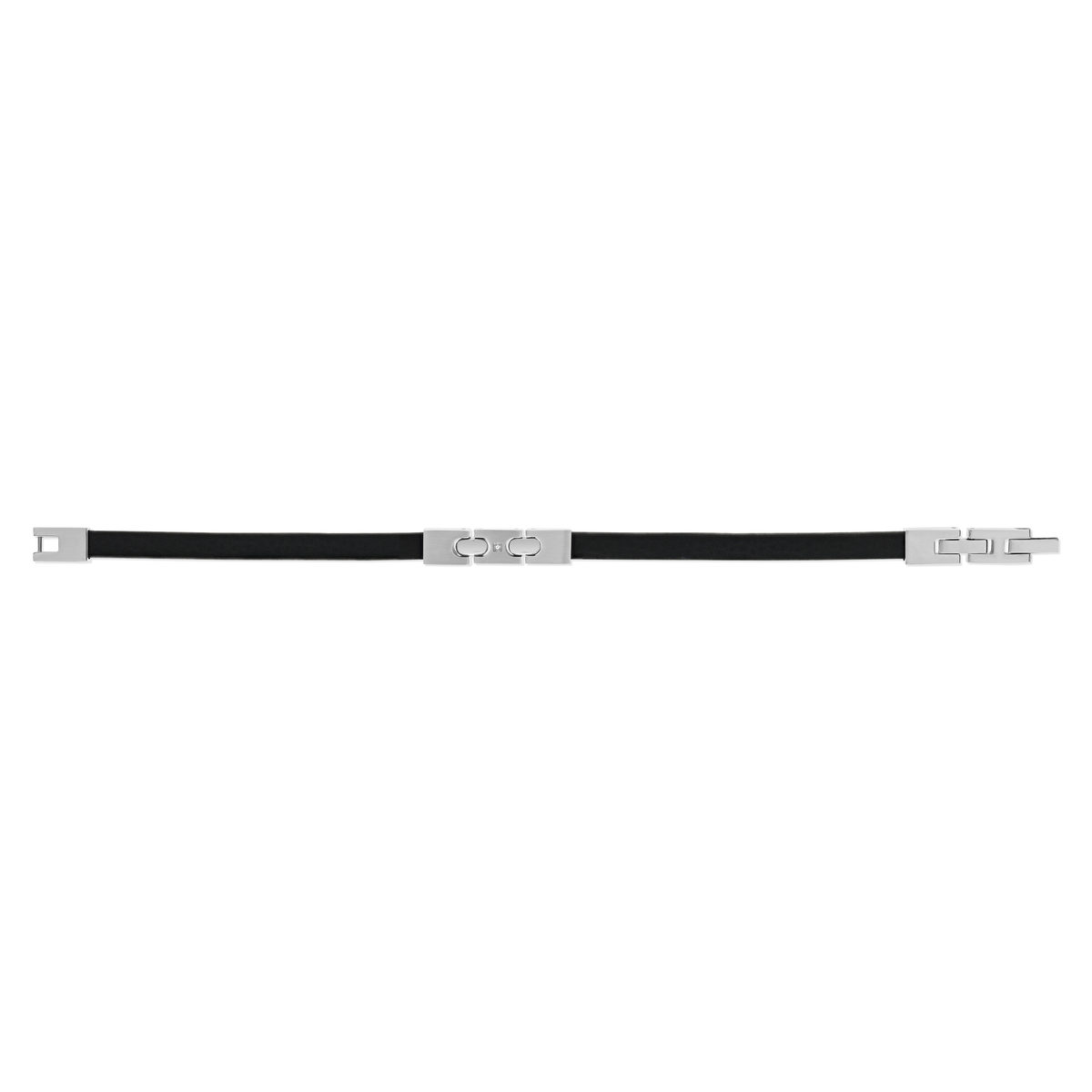 Bracelet cuir noir acier 21 cm