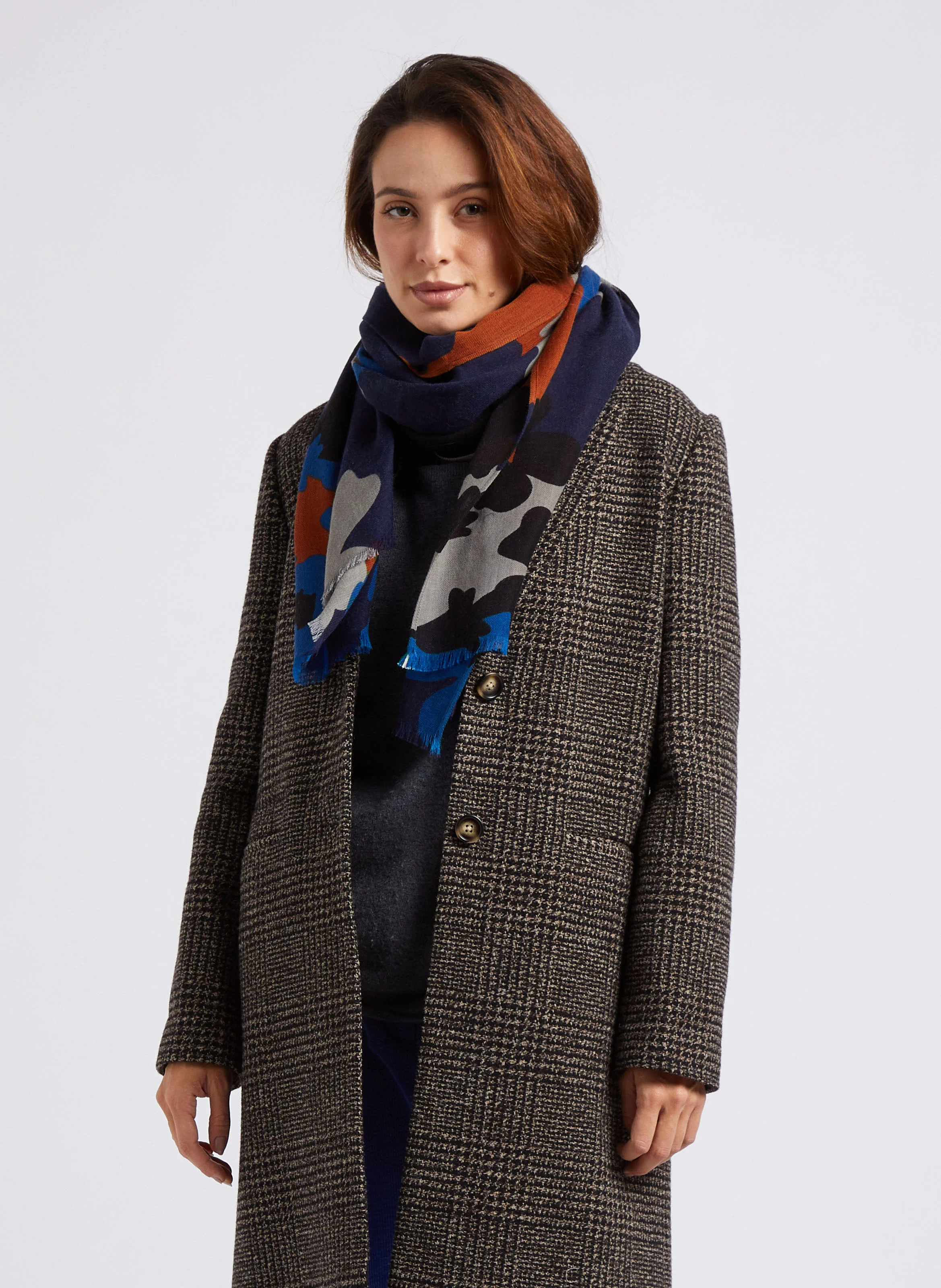 Foulard en laine et coton | Bleu