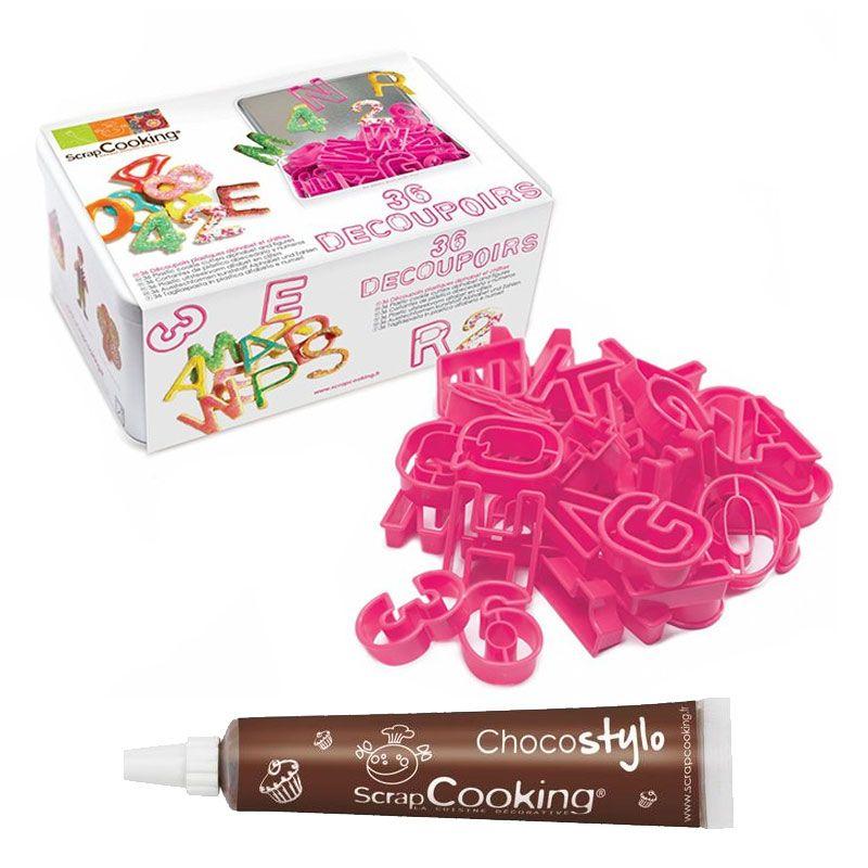 36 découpoirs chiffres et lettres + 1 Stylo chocolat Scrapcooking