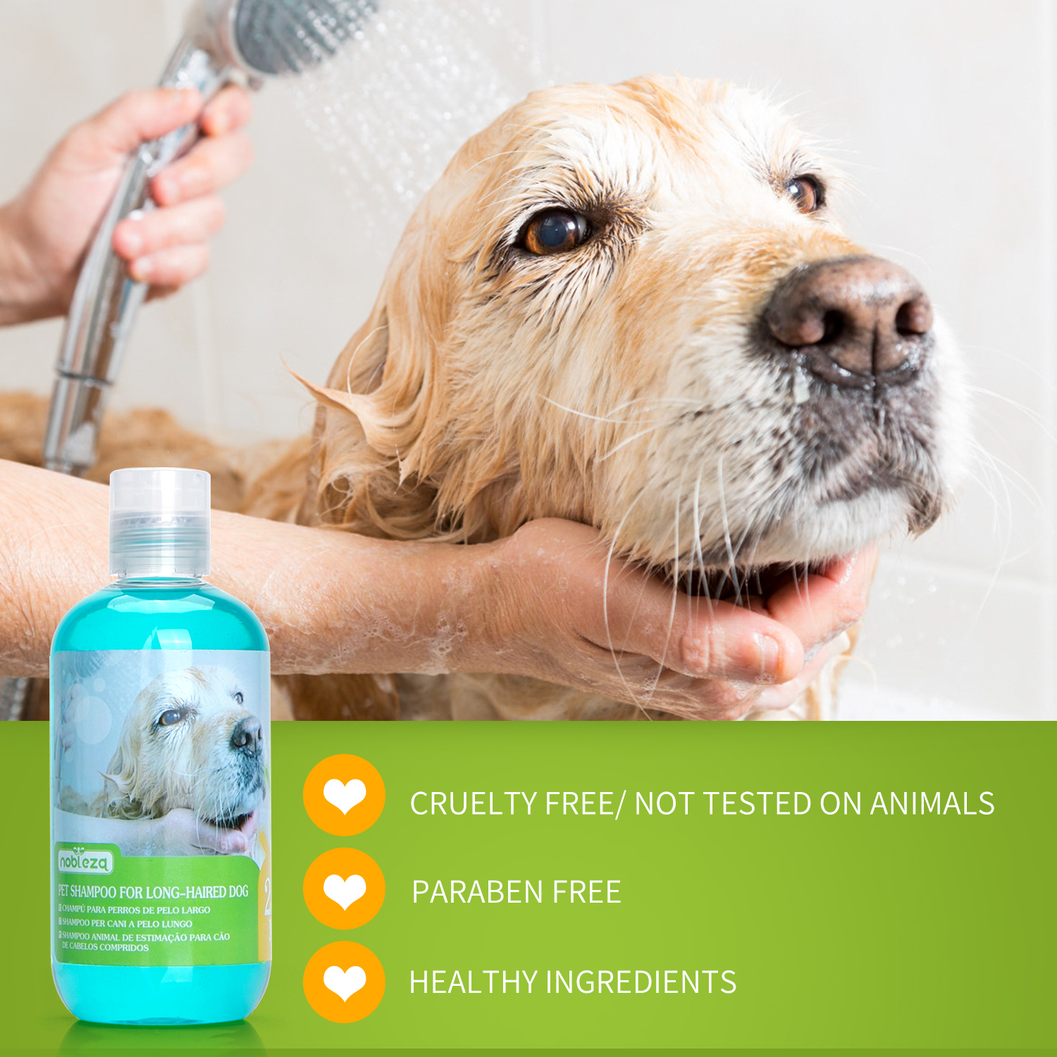Shampoo Nobleza para Cães de Pelo Longo, Shampoo para Cães com Pele Sensível e Dermatite, Shampoo Anti-Odor para Cães com Extrato de Folha de Camellia Sinernsis, Fragrância de Lavanda e Cítricos 250 ml