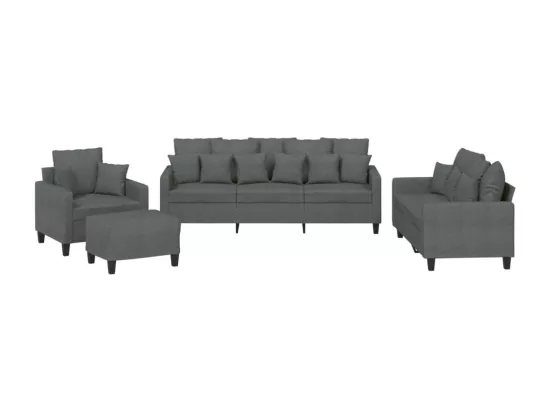 Ensemble de canapés 4 pièces coussins gris foncé tissu