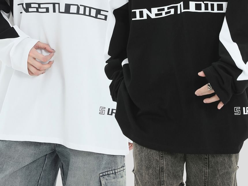 Banash - T-shirt met lange mouwen, ronde hals en belettering in twee kleuren