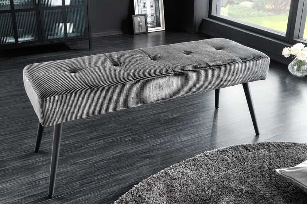Design Sitzbank BOUTIQUE 100cm dunkelgrau Cord schwarze Metallbeine
