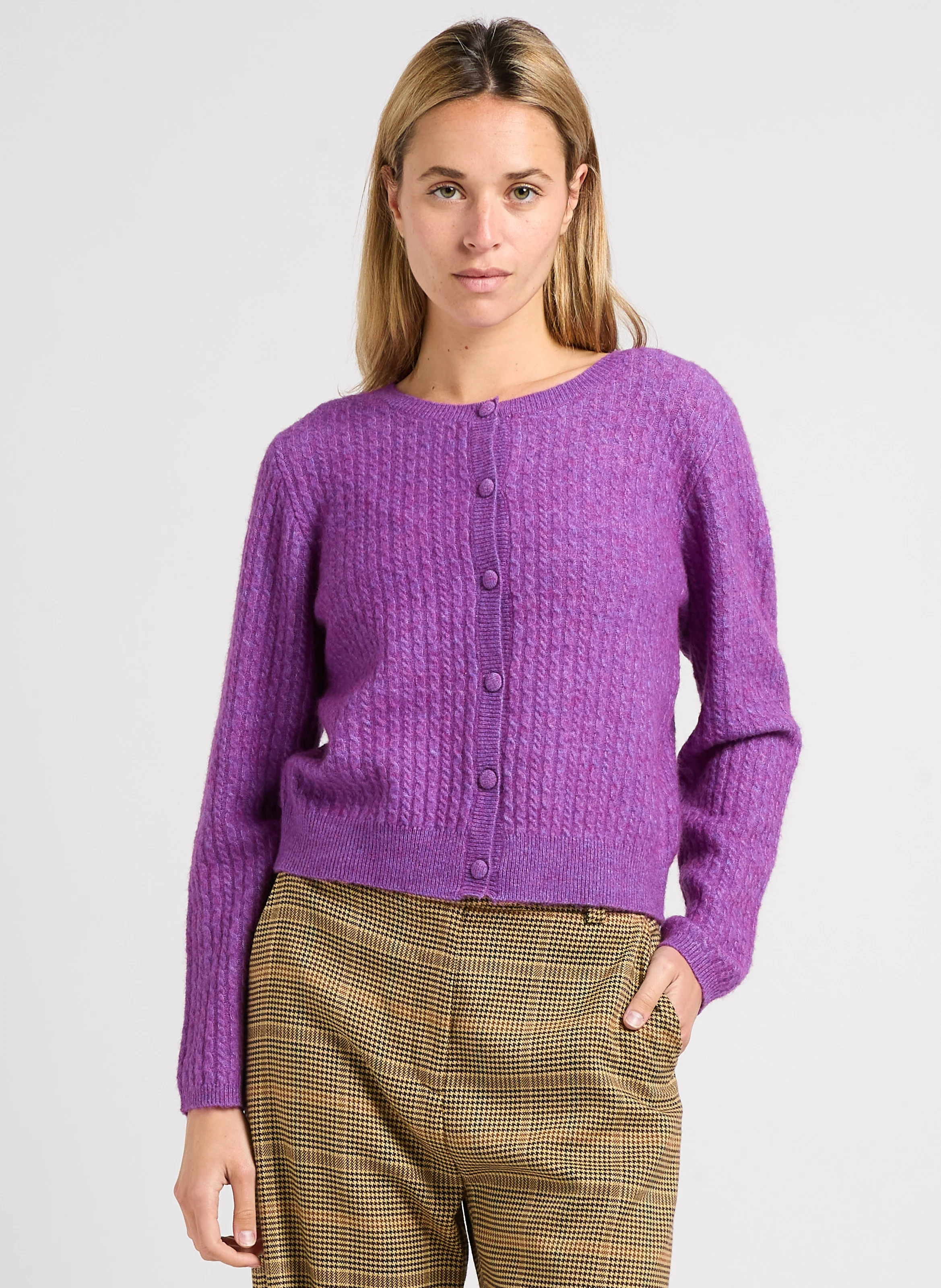 GEMINI - Gilet droit col rond en laine mélangée | Violet