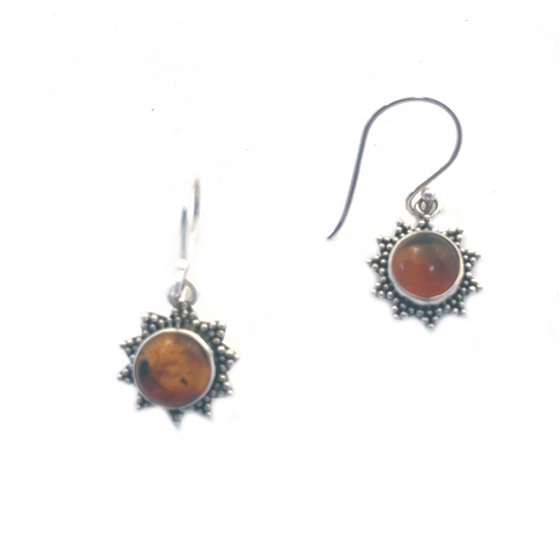 Boucles d'oreilles argent forme soleil et ambre