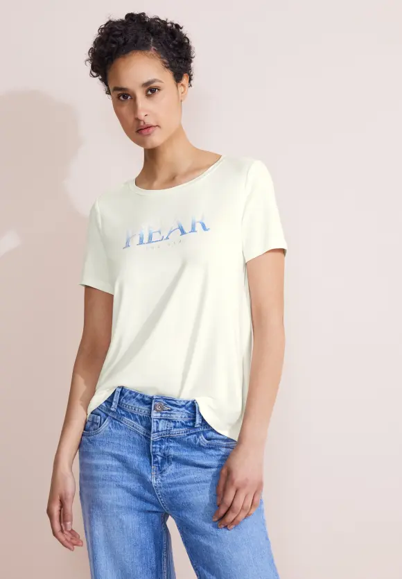 T-Shirt mit Pailletten Print - off white