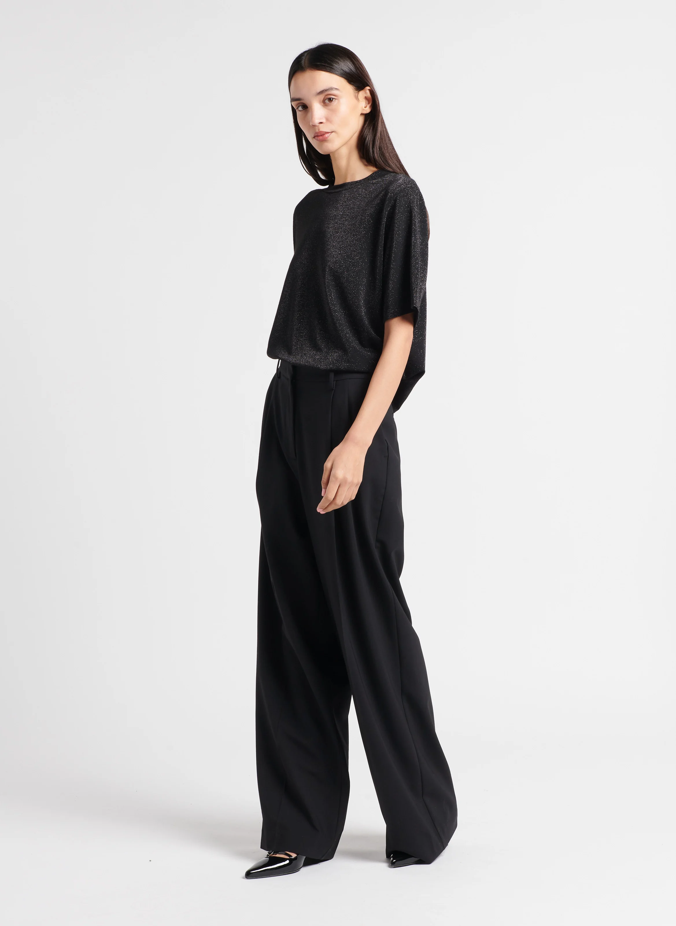 KYOTO - Pantalon large en laine mélangée | Noir