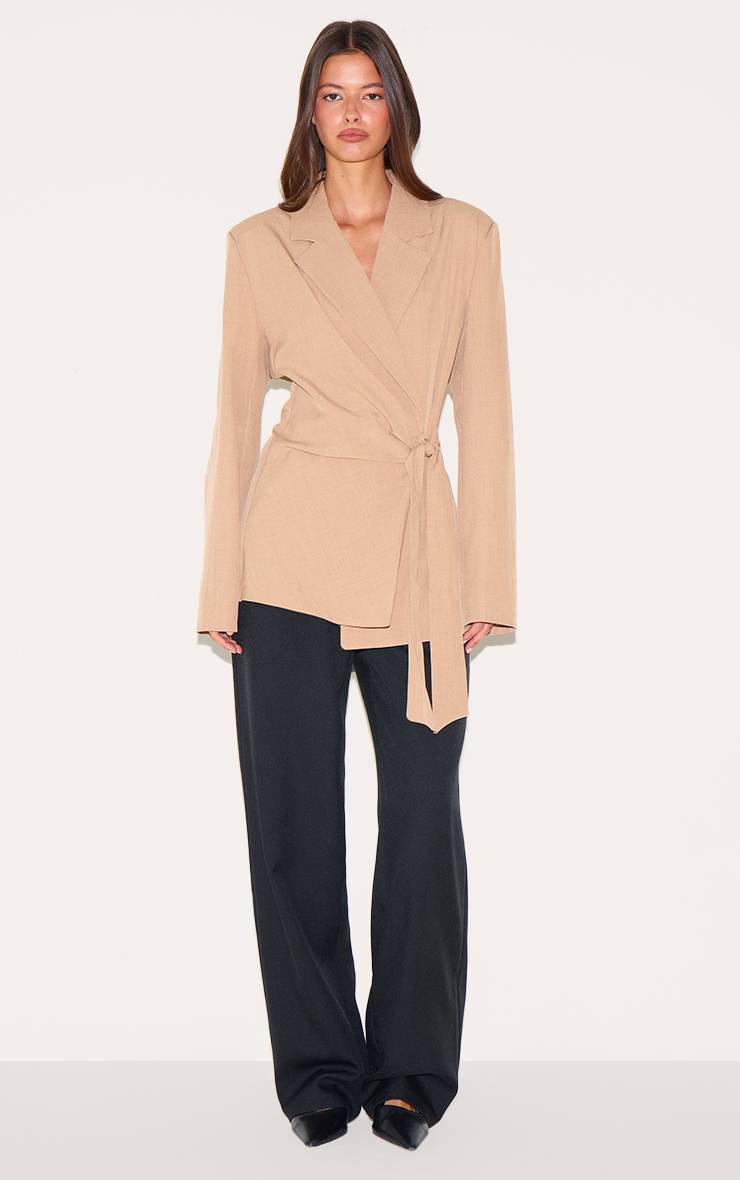 Taupe Blazer Structuré À Nœud Frontal
