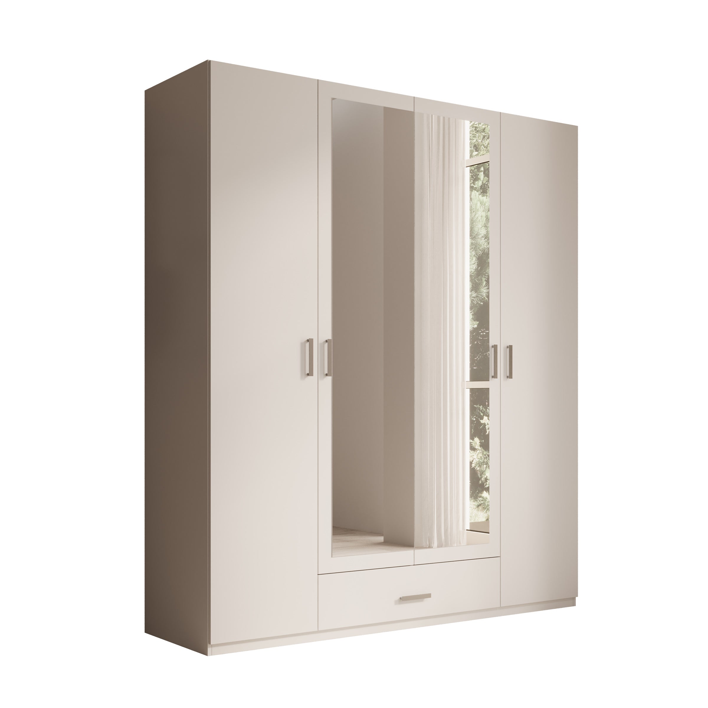 Enzio - Kledingkast 4 deurs met spiegel - Wit - 178x54x211 cm