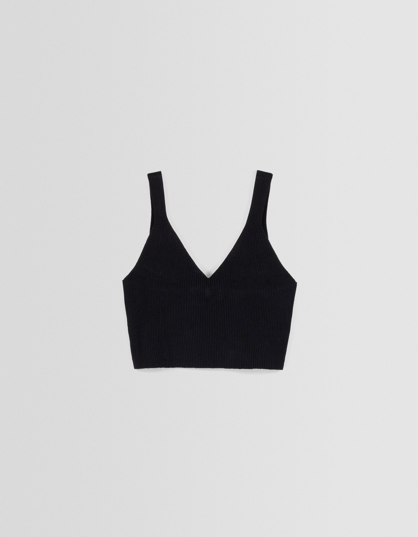 Blusa canelada com decote em V
