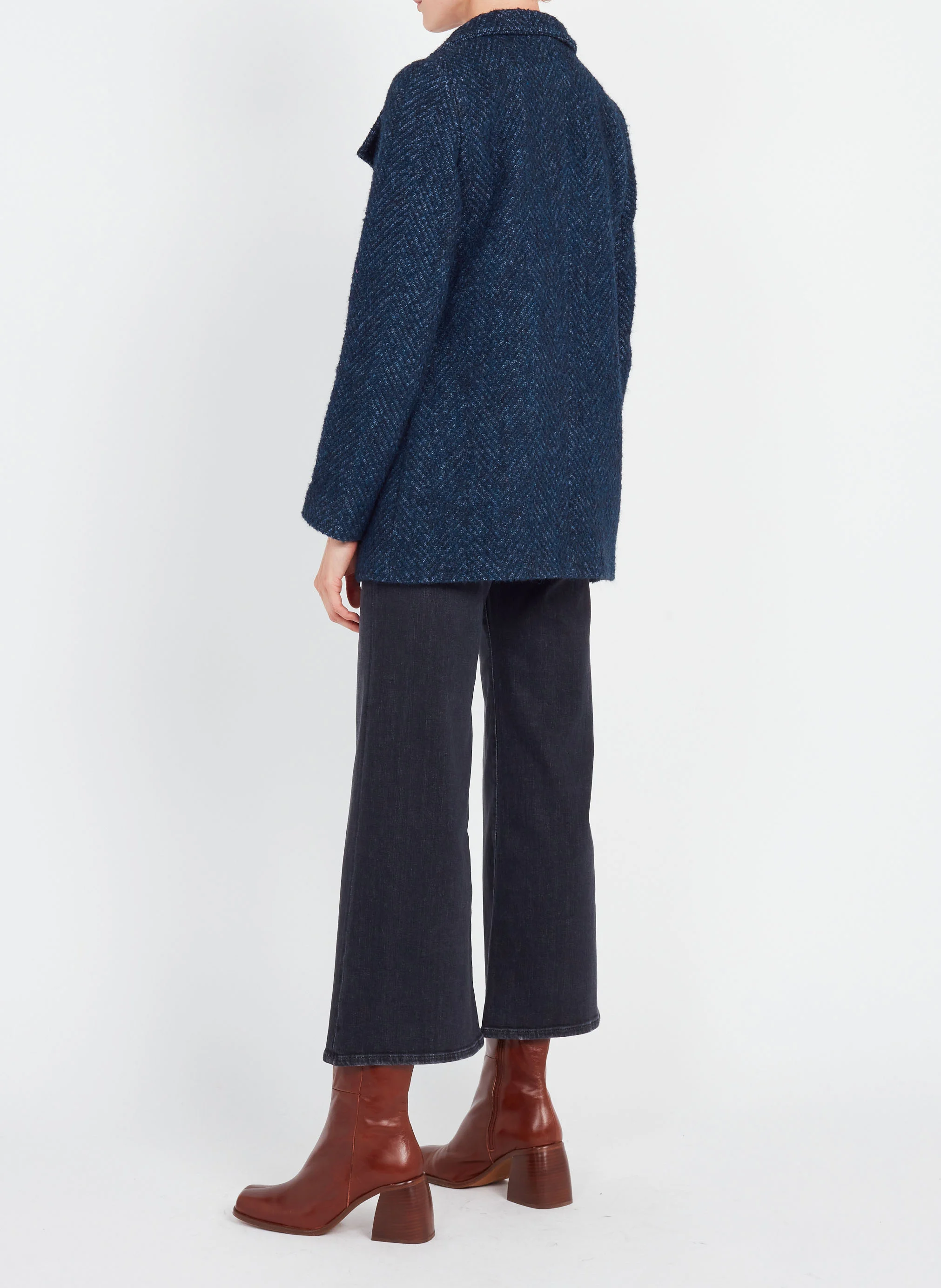 ALIB - Manteau col montant en laine mélangé | Bleu