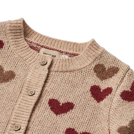 Wheat Hearts Jacquard Cardigan, Offwhite, 116 cm