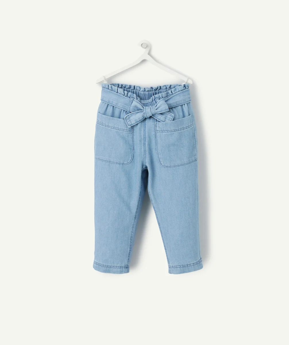 pantalon droit bébé fille en denim bleu low impact avec ceinture
