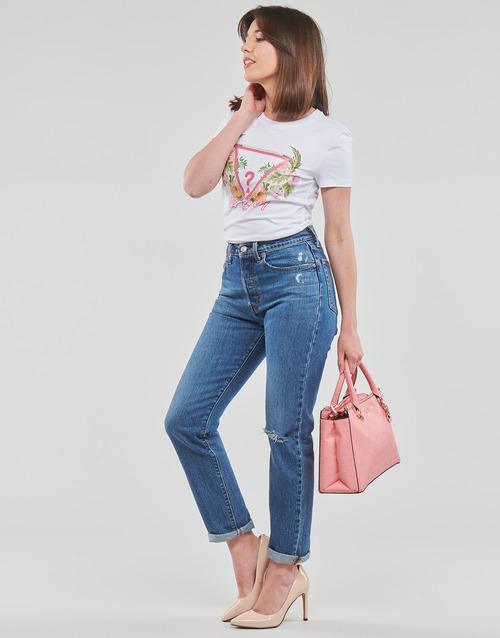 Guess - SS CN TRIANGLE FLOWERS TEE - Blanc
