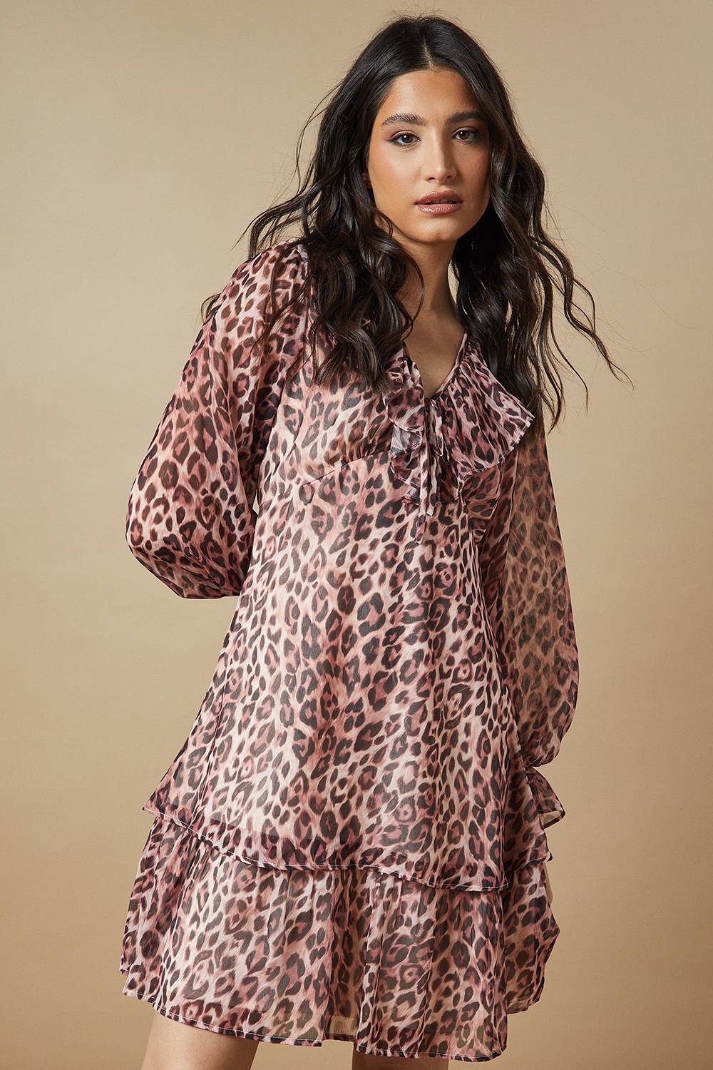 Oasis Robe Mini en Mousseline à Col Volants