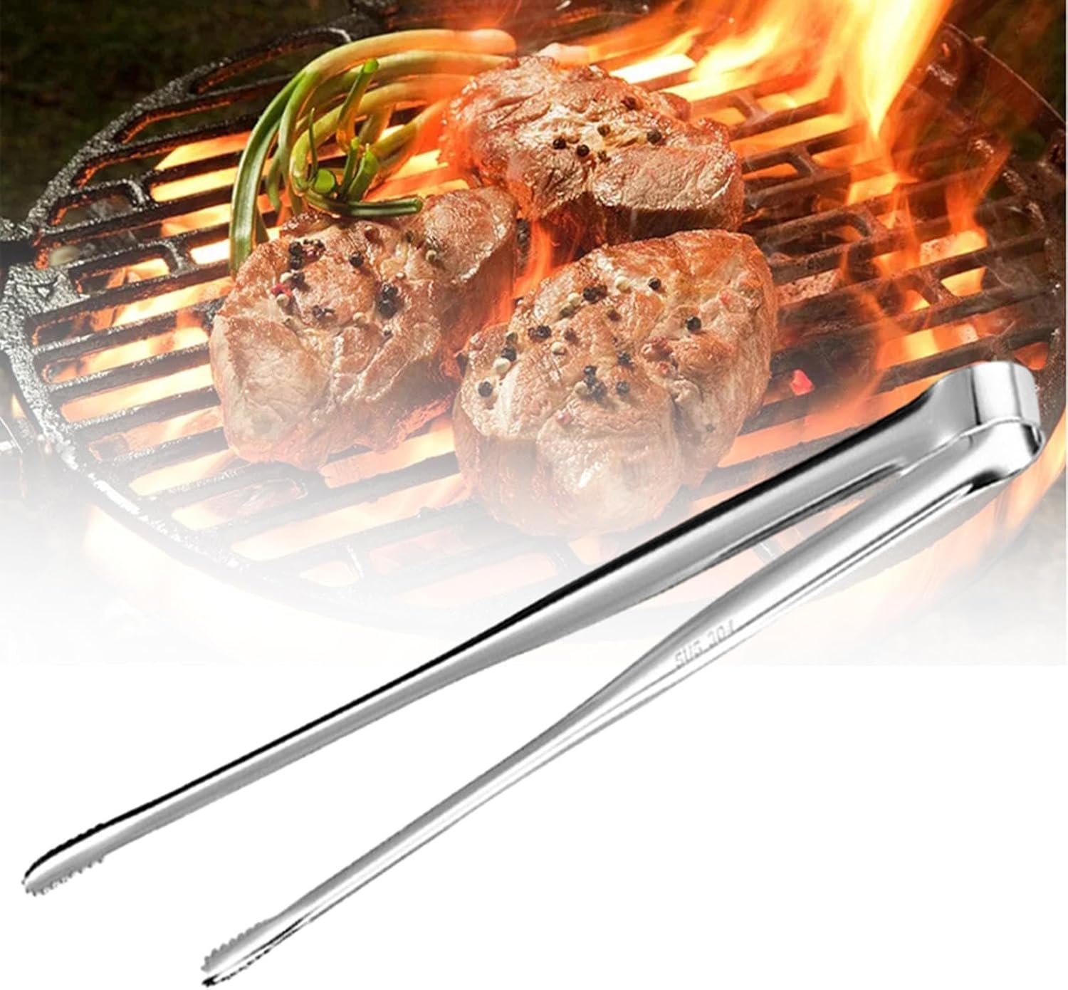 (305mm) Edelstahl Zange BBQ Grillzange Universal Küchenzange Lebensmittel Pinzette - Silber