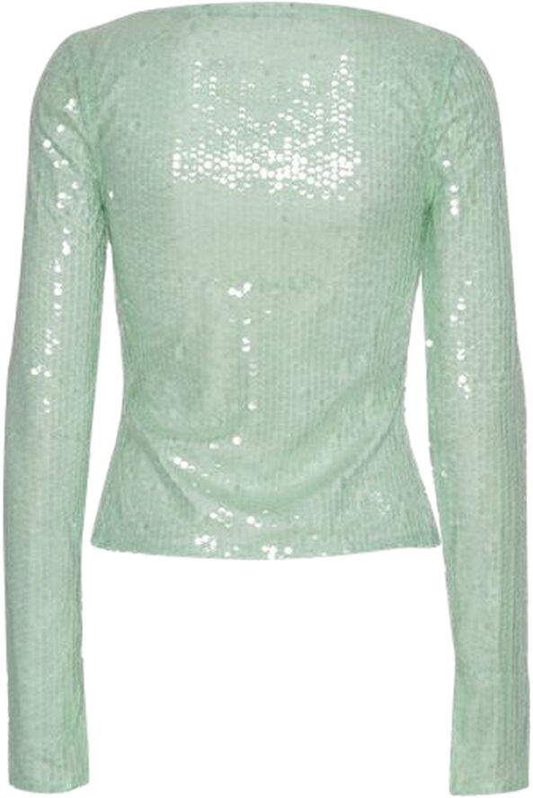 ROTATE Birger Christensen SEQUINS V-NECK TOP Gossamer green