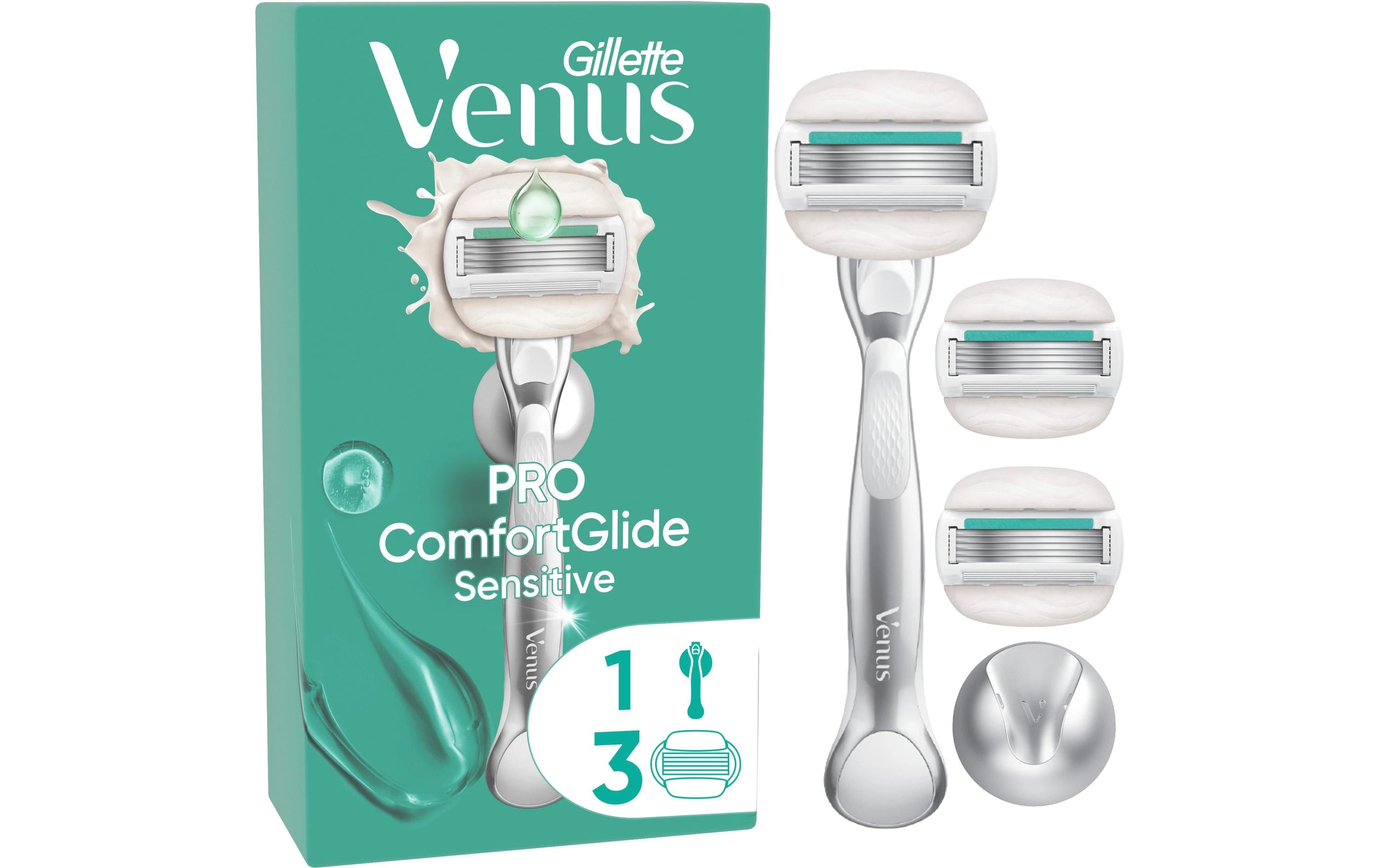 Damenrasierer Pro ComfortGlide Sensitive 3er + HandstückSensitive Damenrasierer mit einem Hauch von Aloe vera