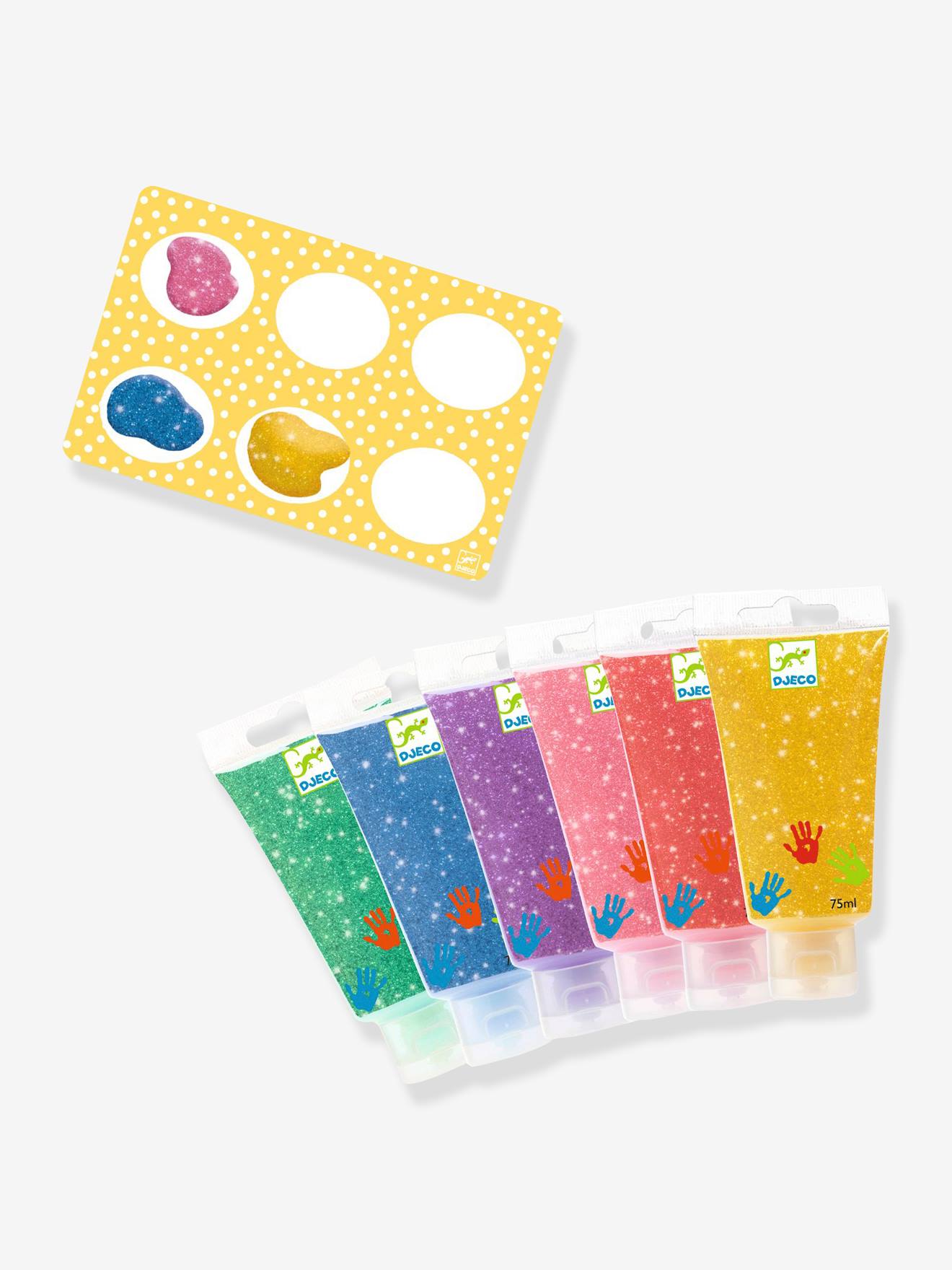 6 tubos de tinta para dedos com glitter