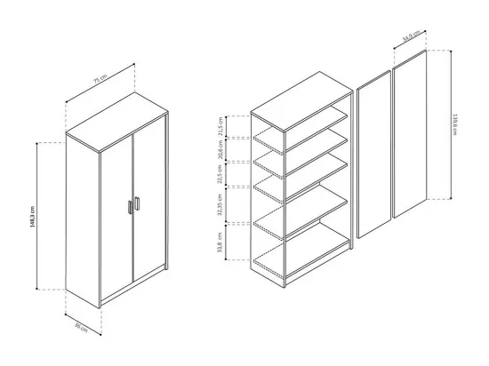 Armoire, collection TOLLY, 2 portes, 75x150 cm, coloris chêne sonoma
