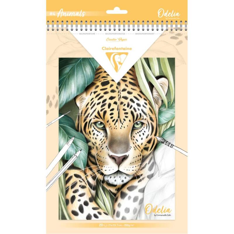 ODELIA, Bloc de coloriage multi-techniques de 20 feuilles A4 250g, Les animaux