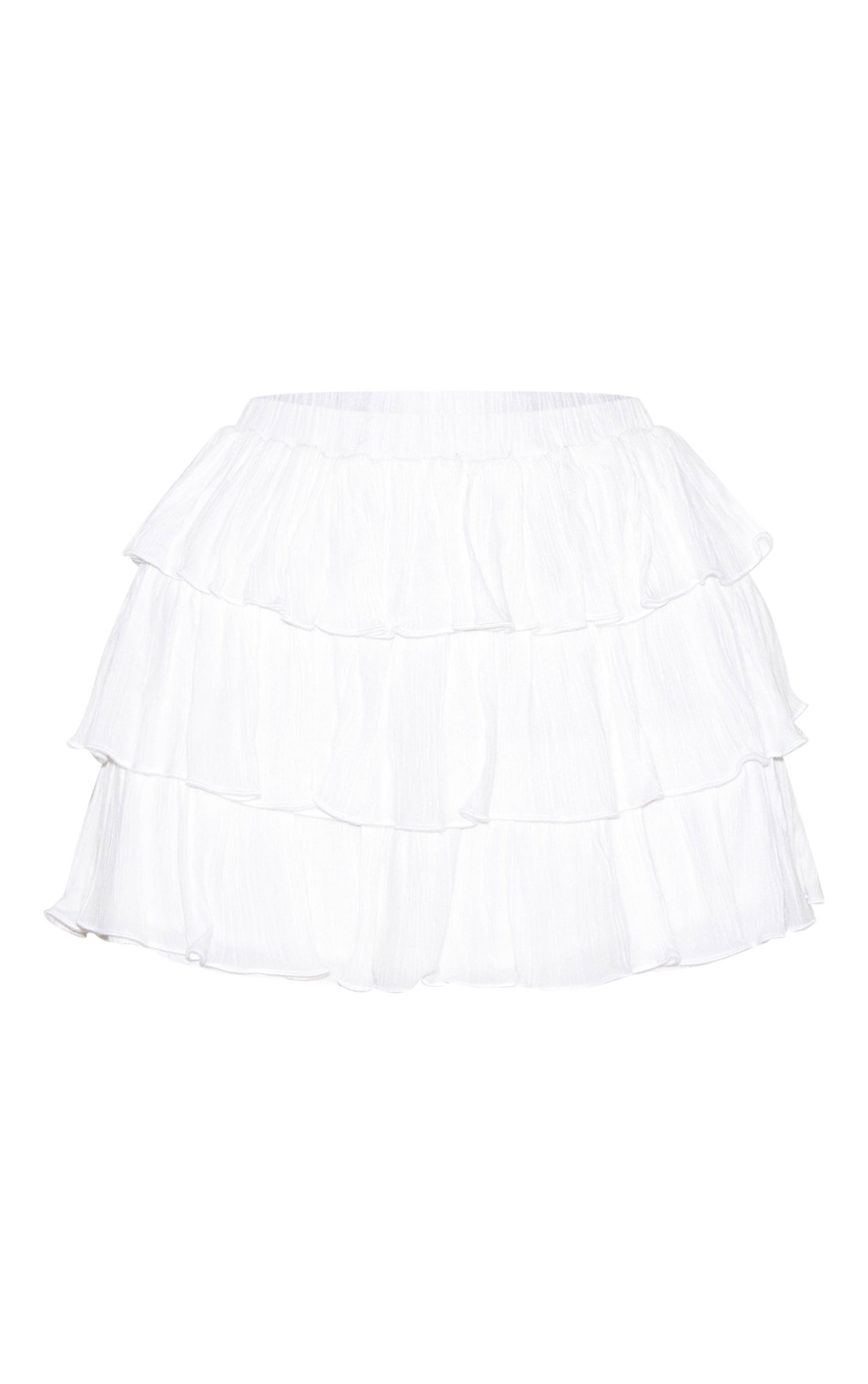 Blanc Jupe-short Mini À Volants En Gaze De Coton