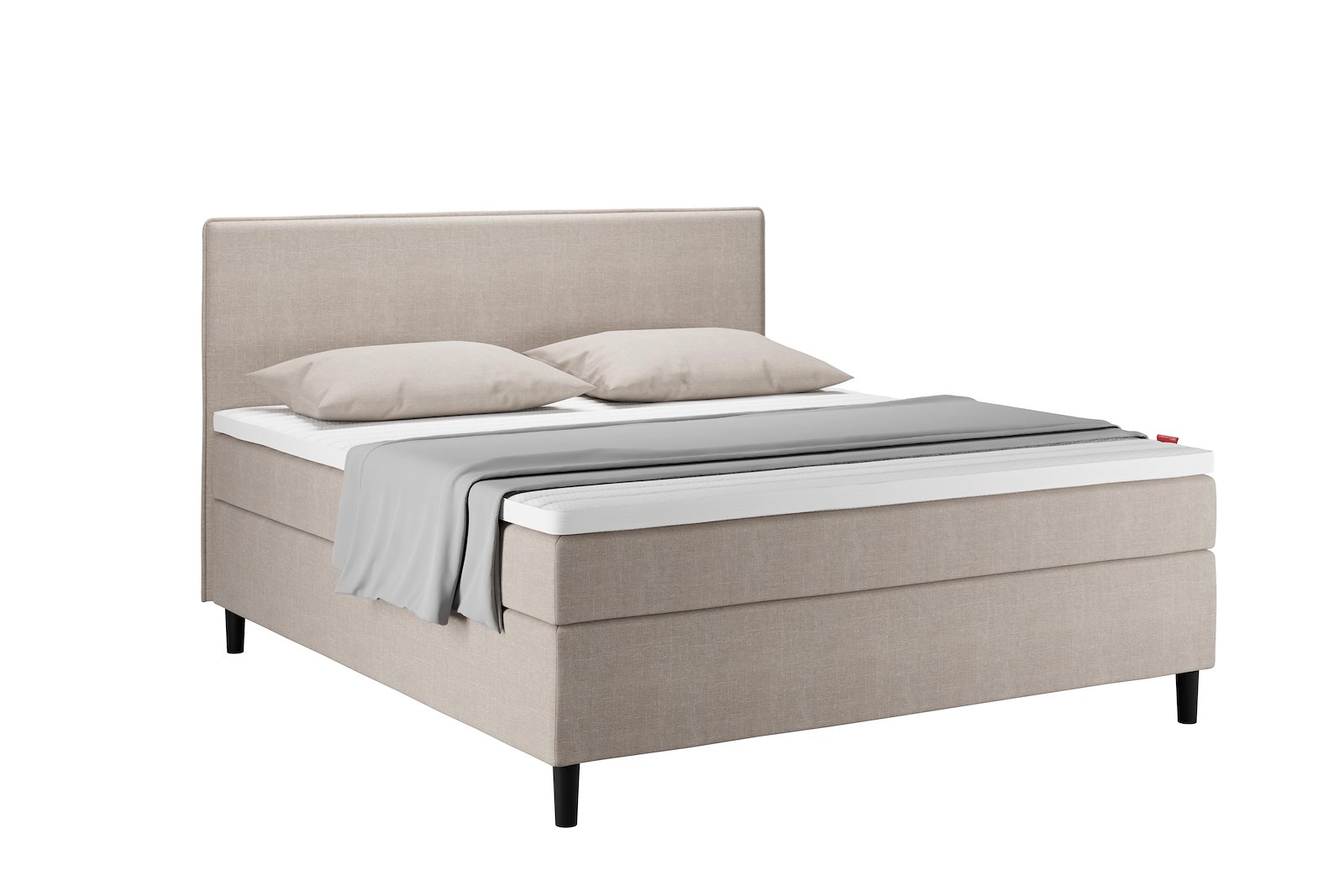 Sensitive 200 Kontinental 160x200 cm Tekstil Pearl 14 Medium/Fast m/Premium hyperflex overmadrass og Round black ben 13cm, gavl selges separate.
