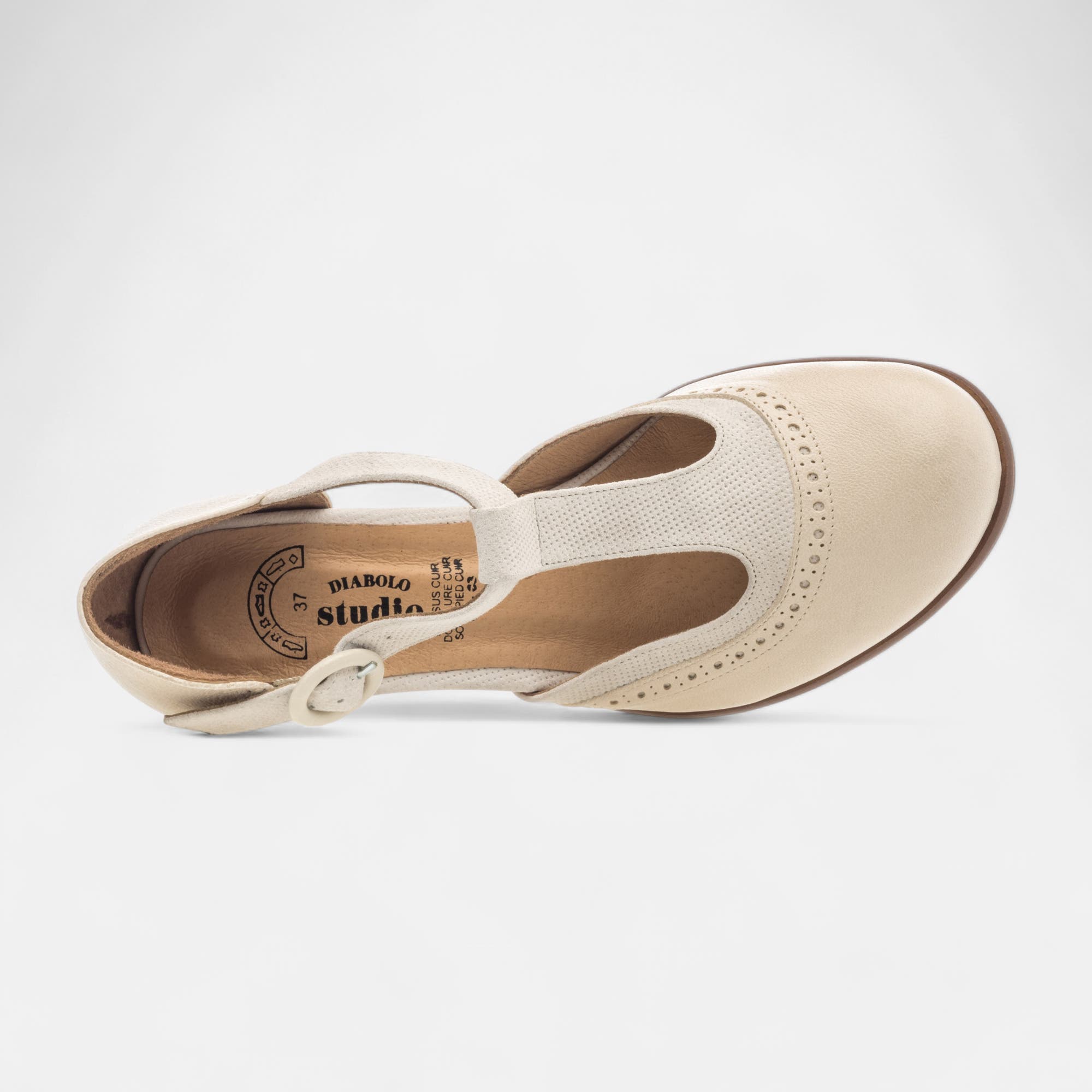 Escarpins quartiers ouverts à talon Femme en cuir beige