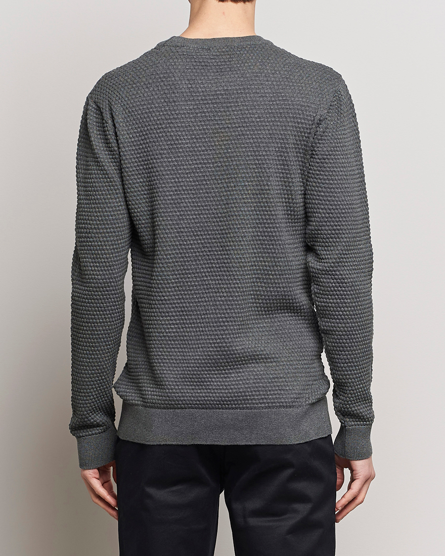KnowledgeCotton Apparel Vagn Bubble Knit Cotton Crew Neck Dark Grey Melange
