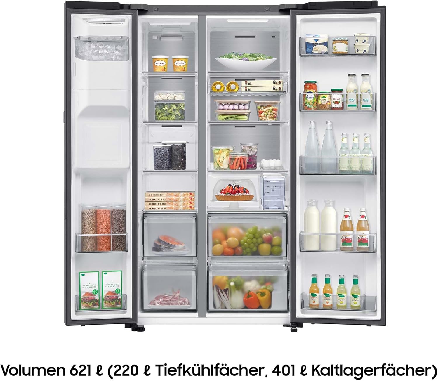 Samsung RS90F65EDTEF Side-by-Side Kühl-Gefrierkombination, AI Kühlschrank mit Gefrierfach, 178 cm, 621 l, Eis-/Wasserspender mit Wassertank, AI Home, Voice Control, Edelstahl Look